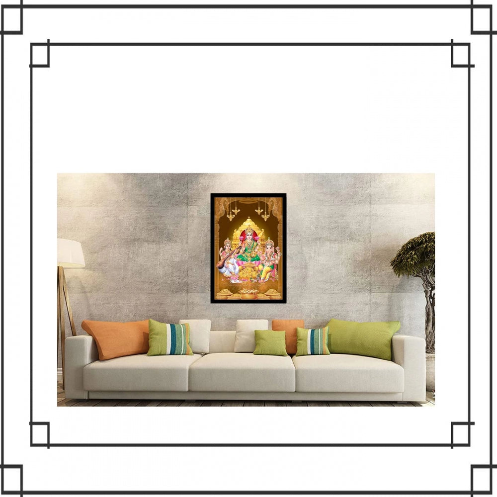 Amfyn Laxmi Ganesh Saraswati Painting with Synthetic Photo Frame (Multicolor)