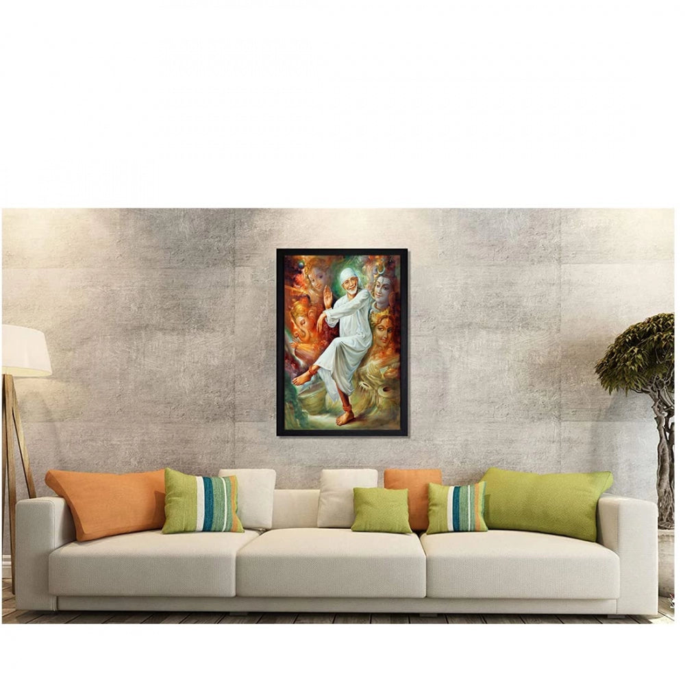Amfyn Saibaba Painting with Synthetic Photo Frame (Multicolor)