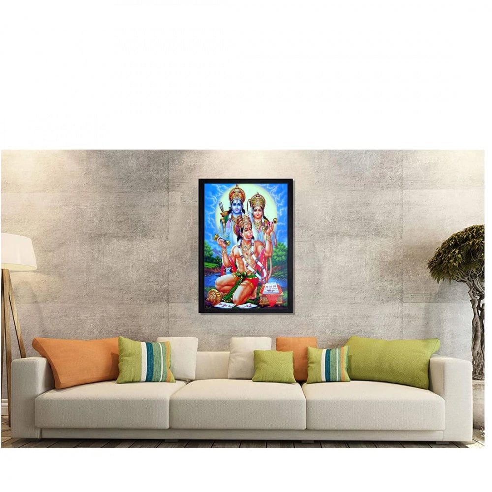 Amfyn Lord Hanuman Ji Painting with Synthetic Photo Frame (Multicolor)