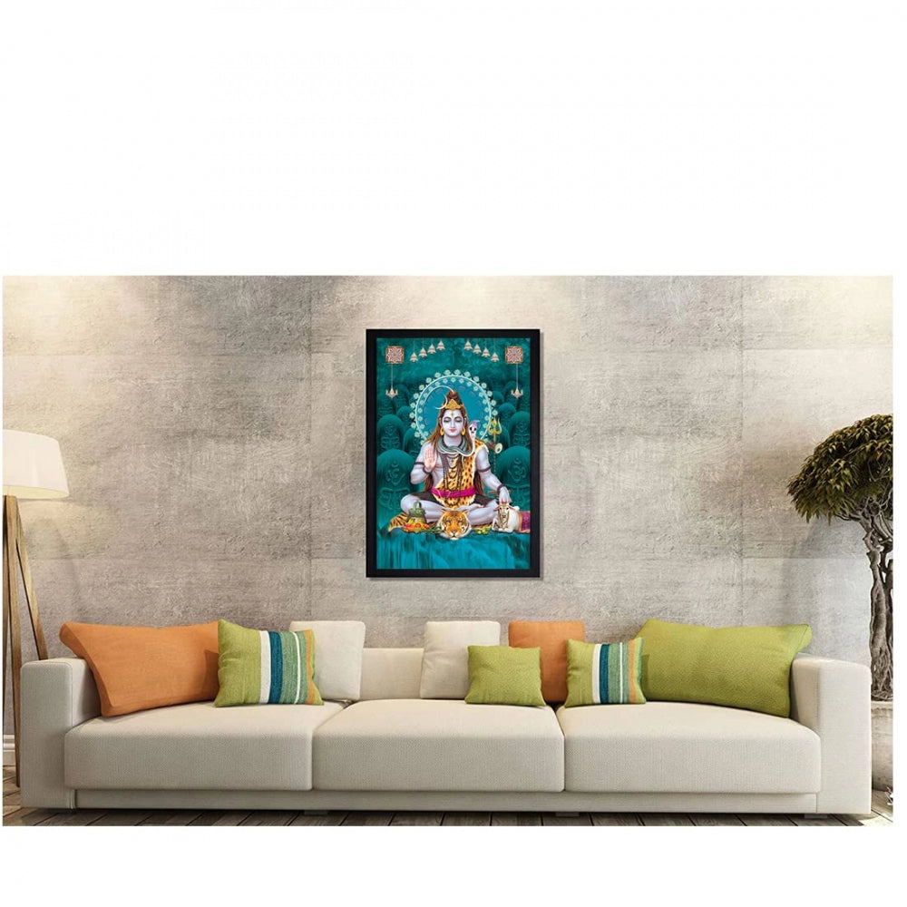 Fashion Lord Shiva Painting with Synthetic Photo Frame (Multicolor)