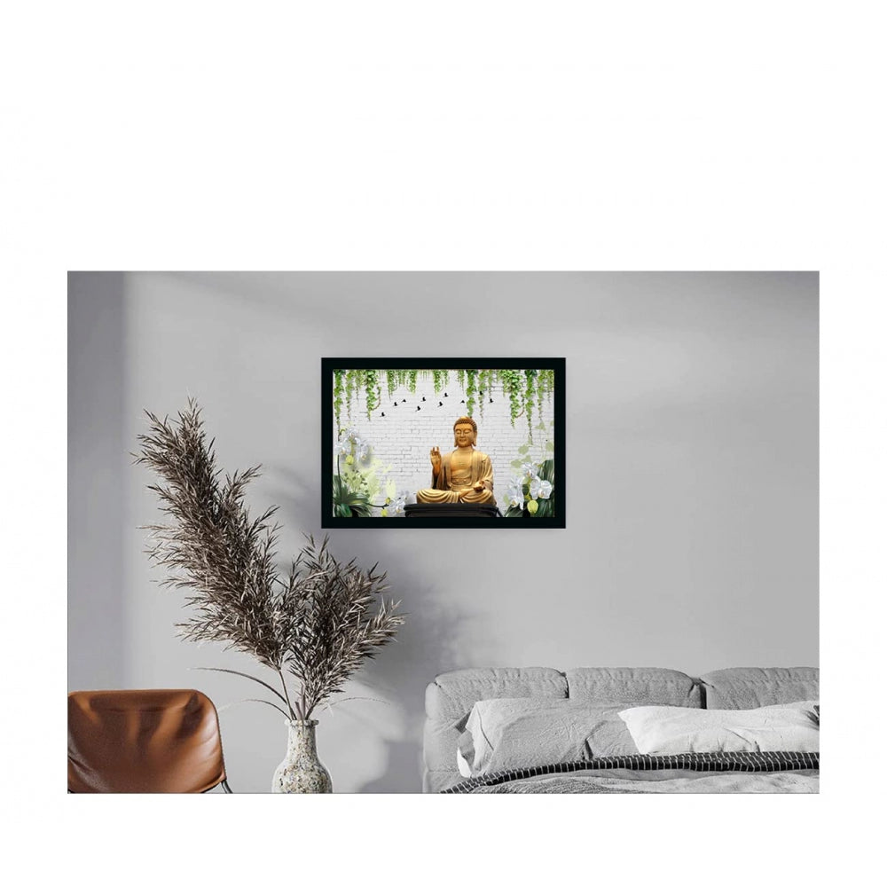 Amfyn Lord Buddha Painting with Synthetic Photo Frame (Multicolor)