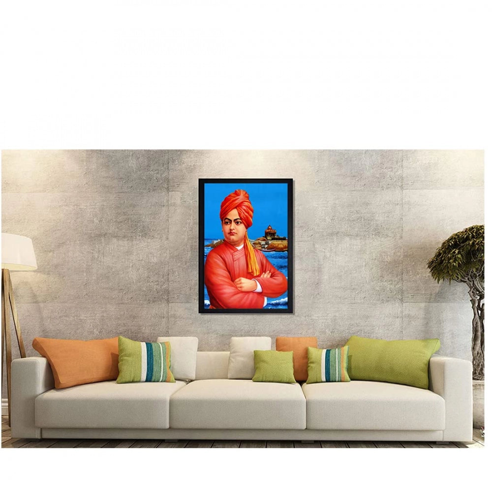 Amfyn Swami Vivekanand Painting with Synthetic Photo Frame (Multicolor)