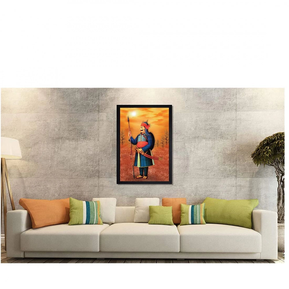 Amfyn Maharana Pratap Painting with Synthetic Photo Frame (Multicolor)