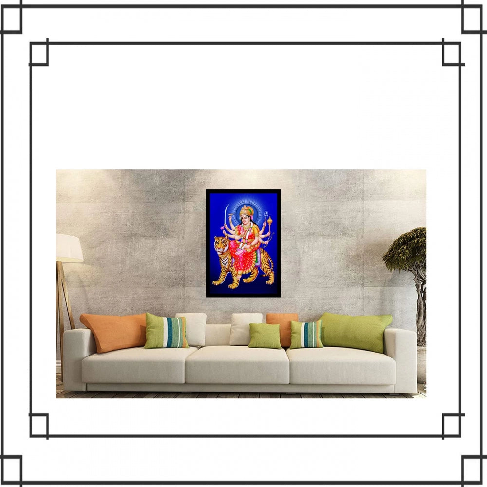 Amfyn Durga Mata Painting with Synthetic Photo Frame (Multicolor)
