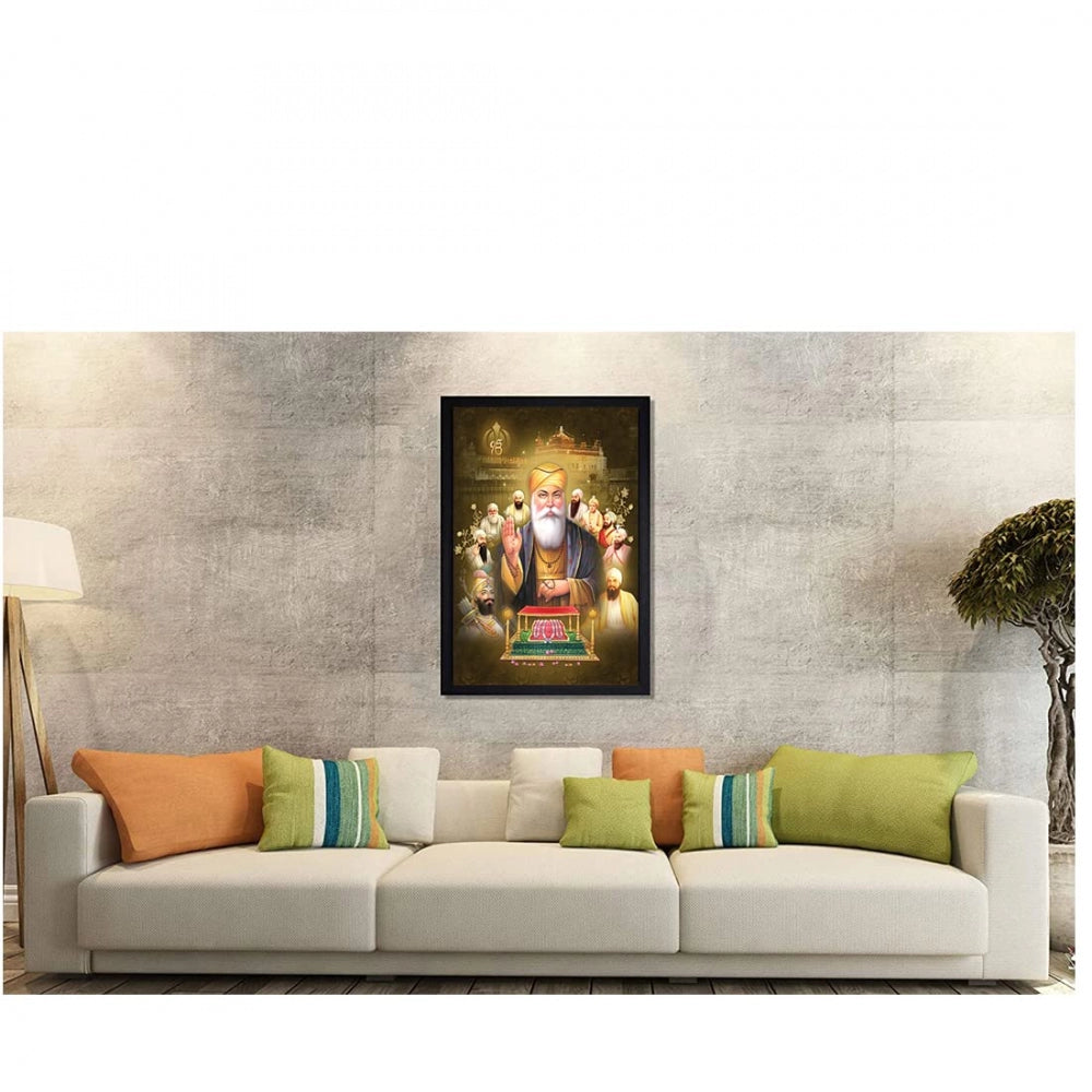 Amfyn Guru Nanak Painting with Synthetic Photo Frame (Multicolor)