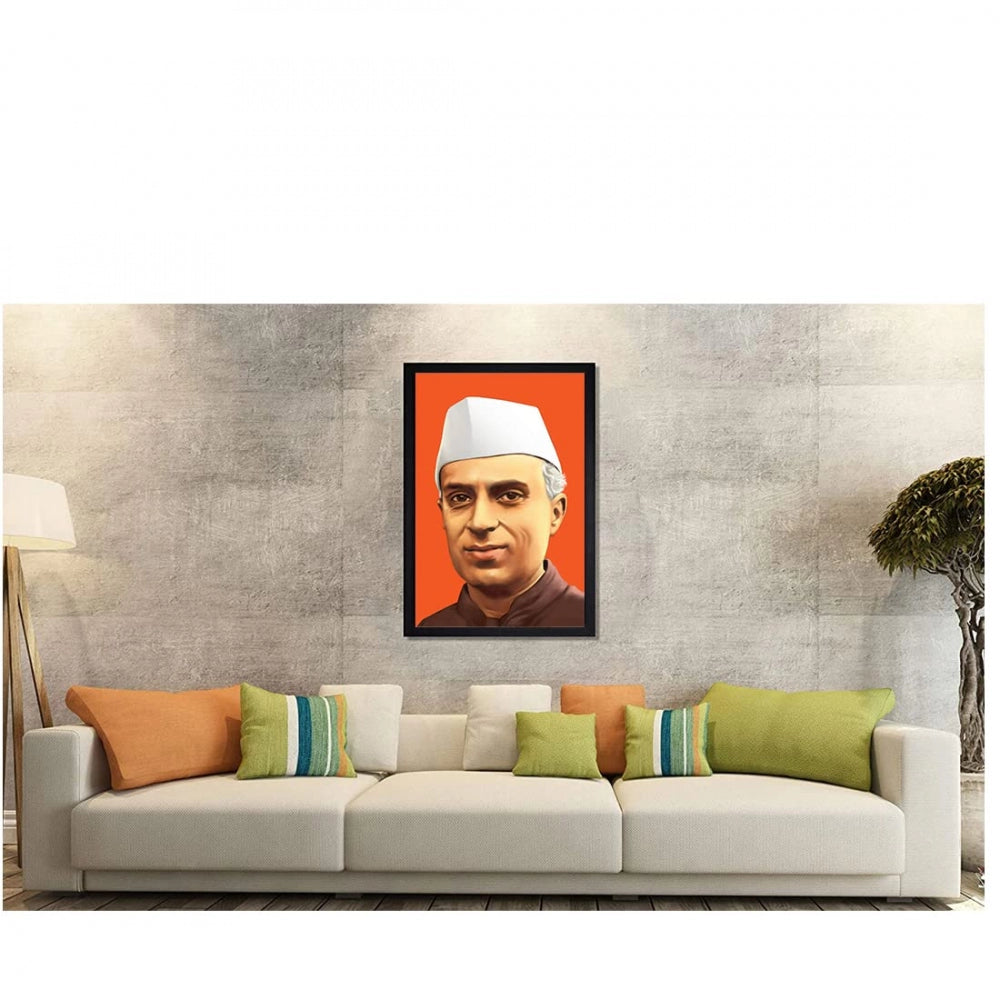 Amfyn Jawaharlal Nehru Painting with Synthetic Photo Frame (Multicolor)