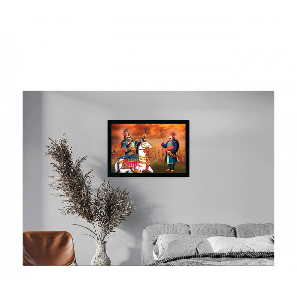 Amfyn Maharana Pratap Painting with Synthetic Photo Frame (Multicolor)