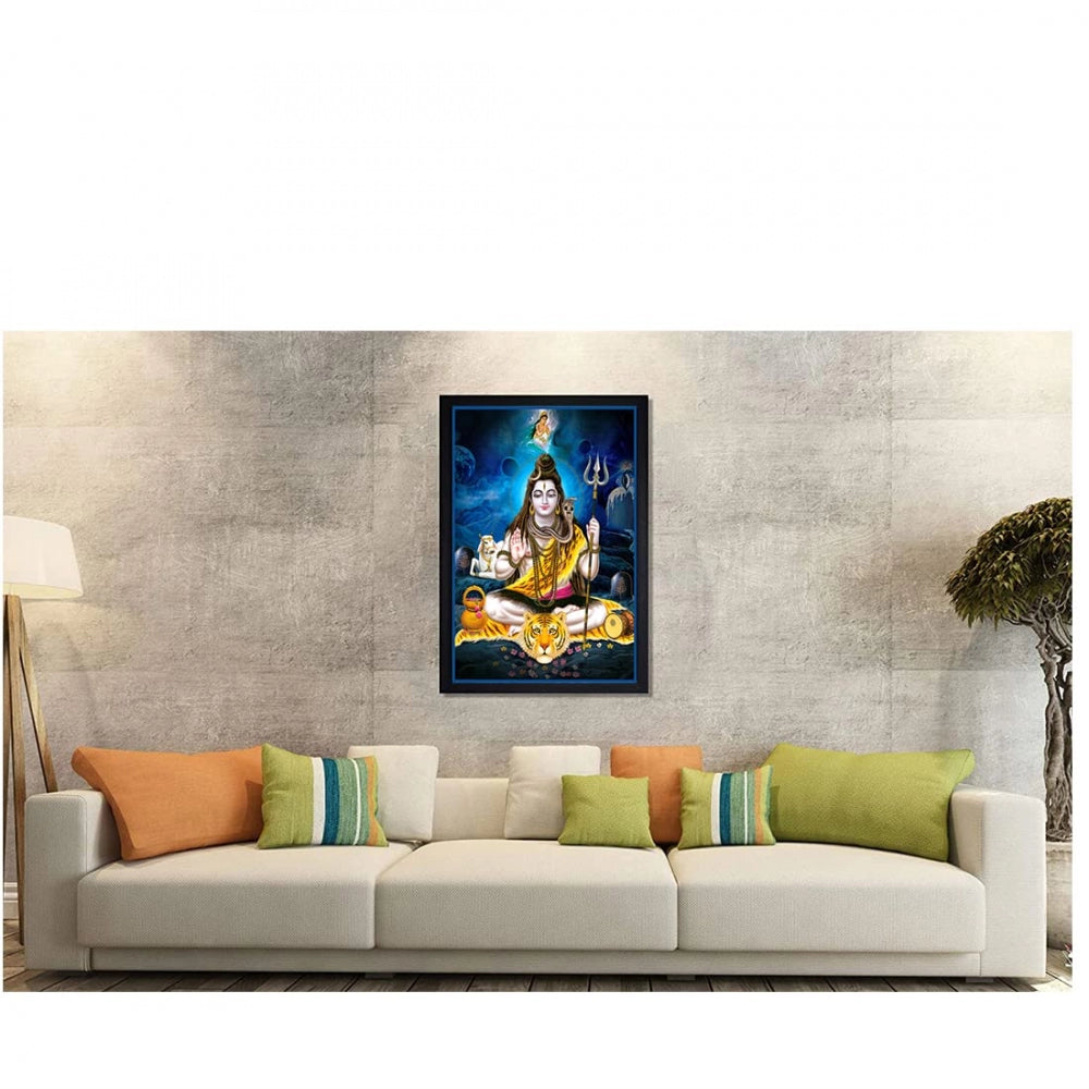 Fashion Lord Shiva Painting with Synthetic Photo Frame (Multicolor)