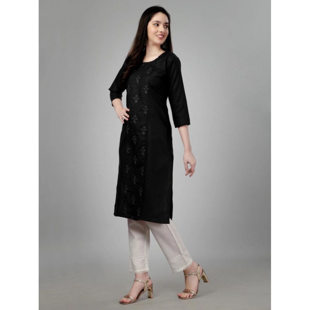 Amfyn Women's Casual 3-4 th Sleeve Embroidery Cotton Kurti (Black)
