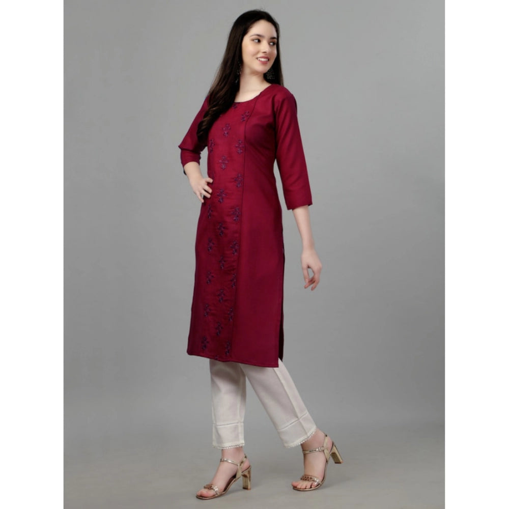 Amfyn Women's Casual 3-4 th Sleeve Embroidery Cotton Kurti (Maroon)