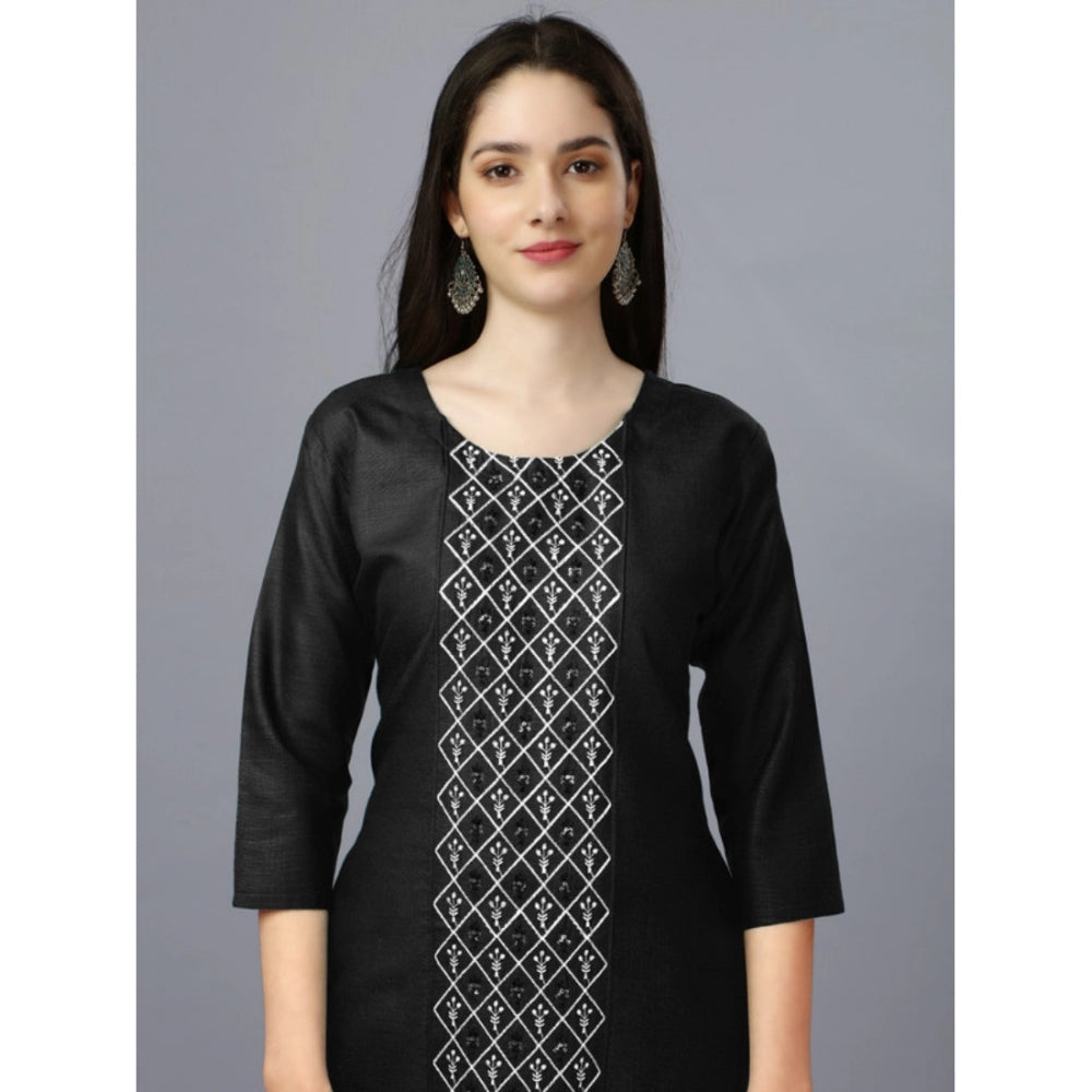 Amfyn Women's Casual 3-4 th Sleeve Embroidery Cotton Kurti (Black)