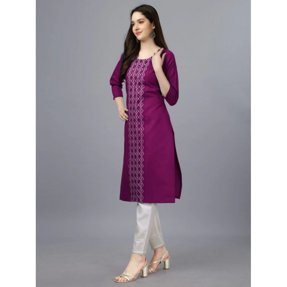 Amfyn Women's Casual 3-4 th Sleeve Embroidery Cotton Kurti (Purple)