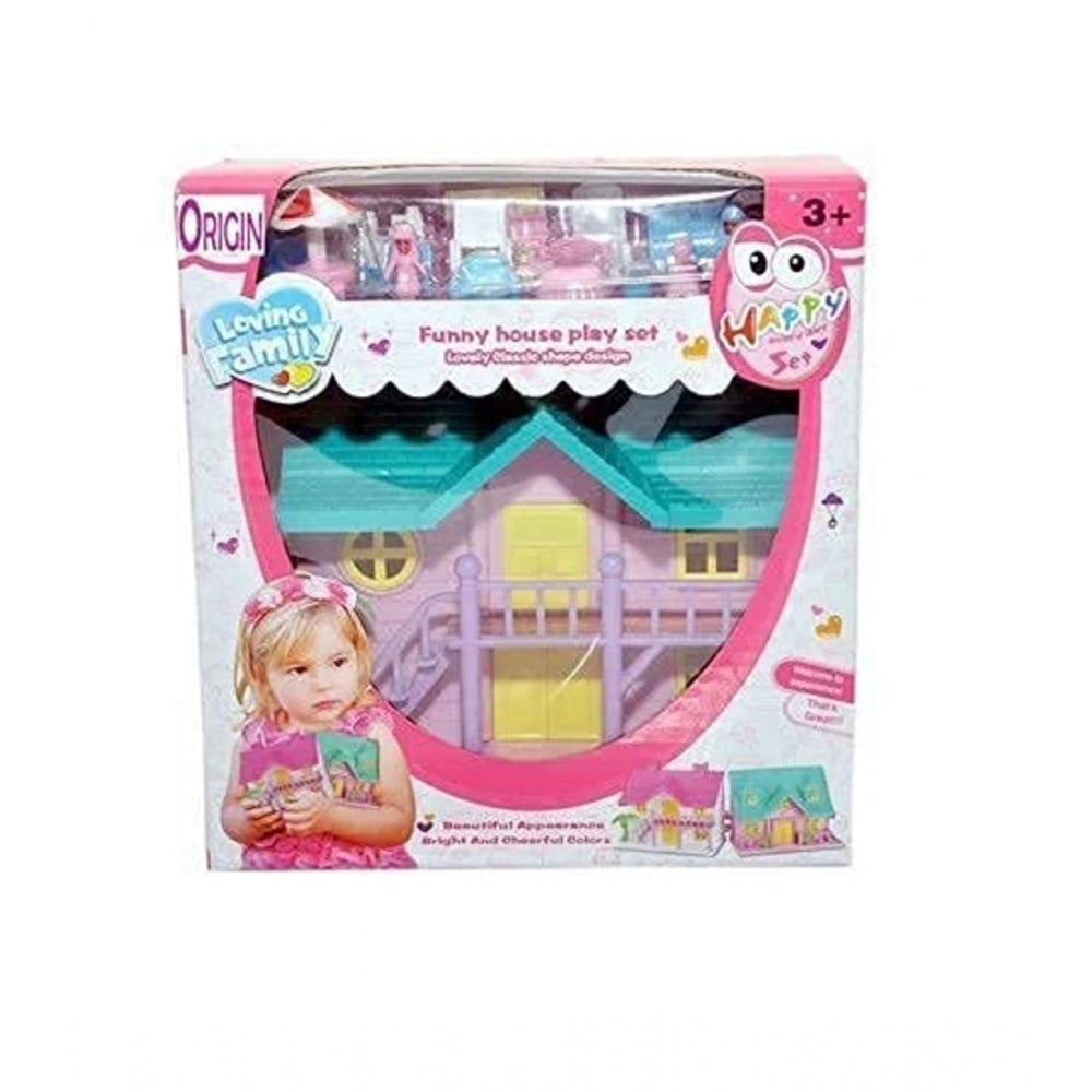 Amfyn Plastic Dollhouse For Girls With Furniture (Multicolor)