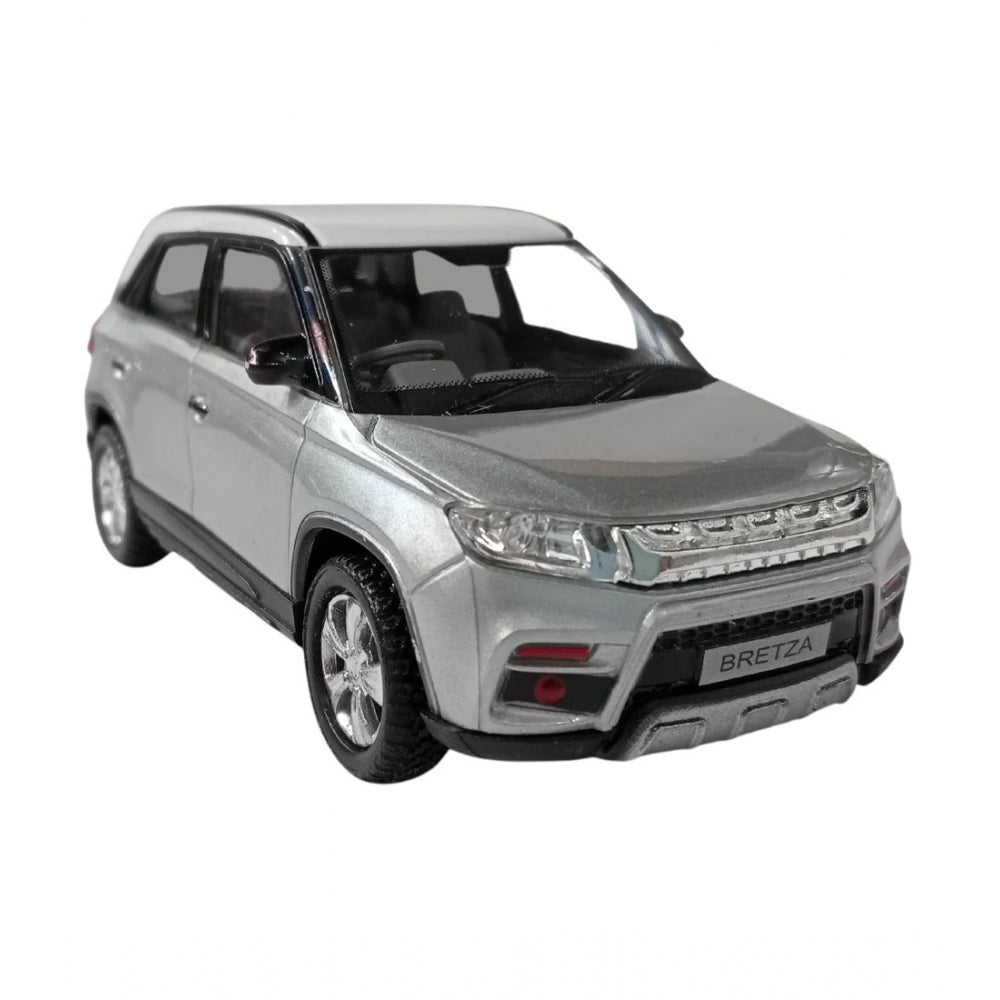 Amfyn Plastic Bretza Suv Pull Back Action Car (Silver)