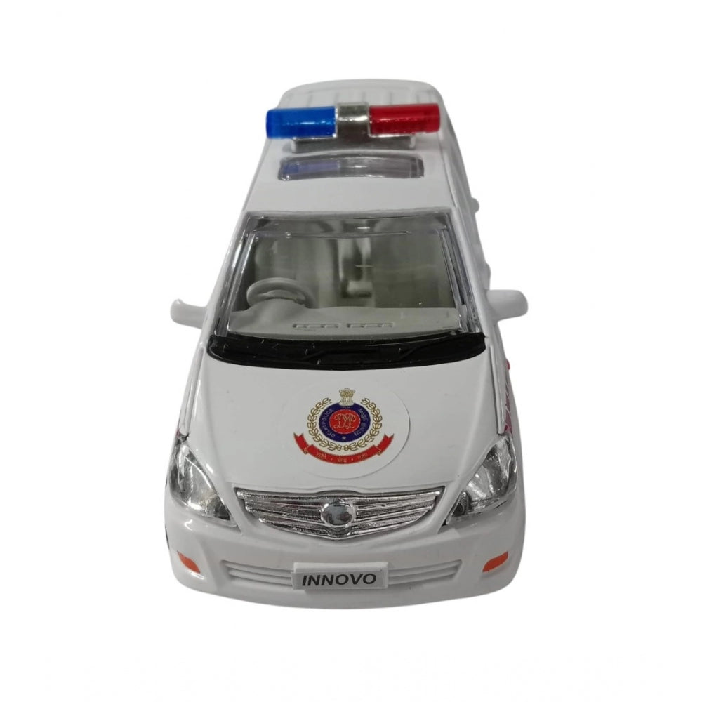 Amfyn Plastic Innova Crysta Pull Back Police Car For Kids (White)
