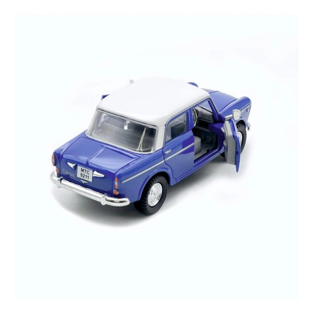Amfyn Plastic Old Model Fiat Openable Doors Pull Back Action Collectible Car For Kids (Blue)