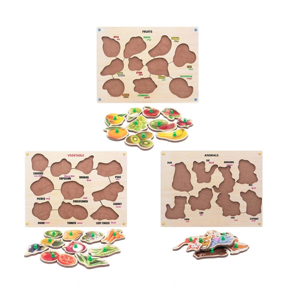Amfyn Wooden Educational Learning Toy Puzzle Board Vegetables (Wood Color)
