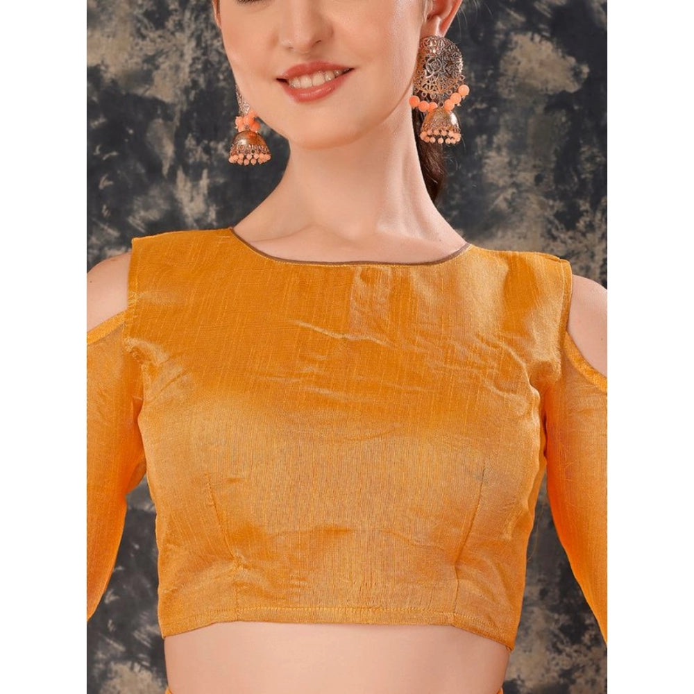 Fashion Women's Zomto Cheked Saree With Unstitched Blouse (Yellow, 5-6 Mtrs)