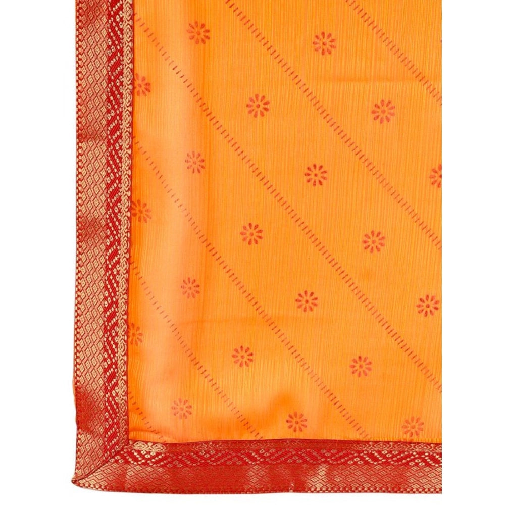 Amfyn Women's Zomto Bandhani Saree With Unstitched Blouse (Yellow, 5-6 Mtrs)