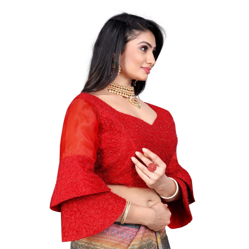 Amfyn Women's Organza Embroidery Readymade Blouse (Red, Size: Free Size)