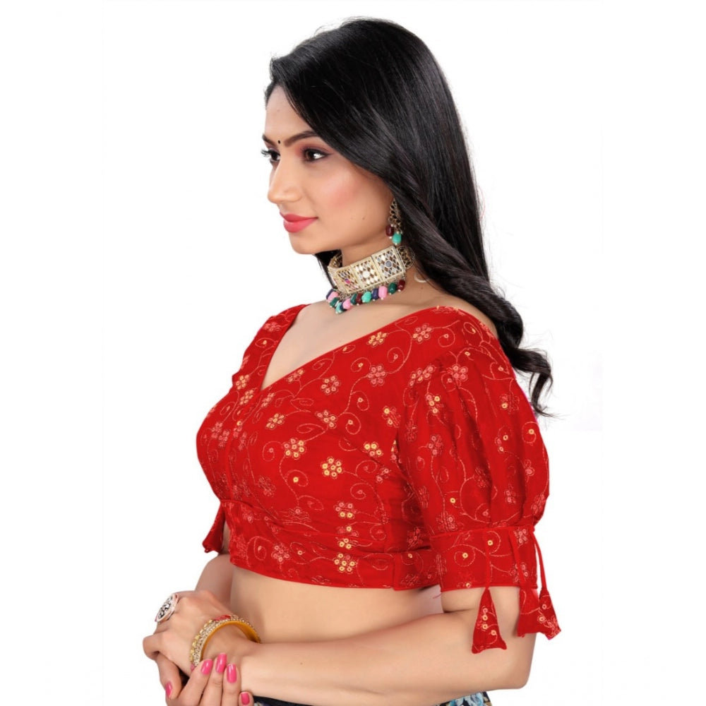 Amfyn Women's Jimmy Choo Embroidery Readymade Blouse (Red, Size: Free Size)