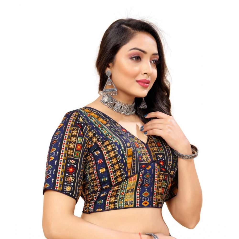 Amfyn Women's Cotton Blend Plain Readymade Blouse (Navy Blue, Size: Free Size)