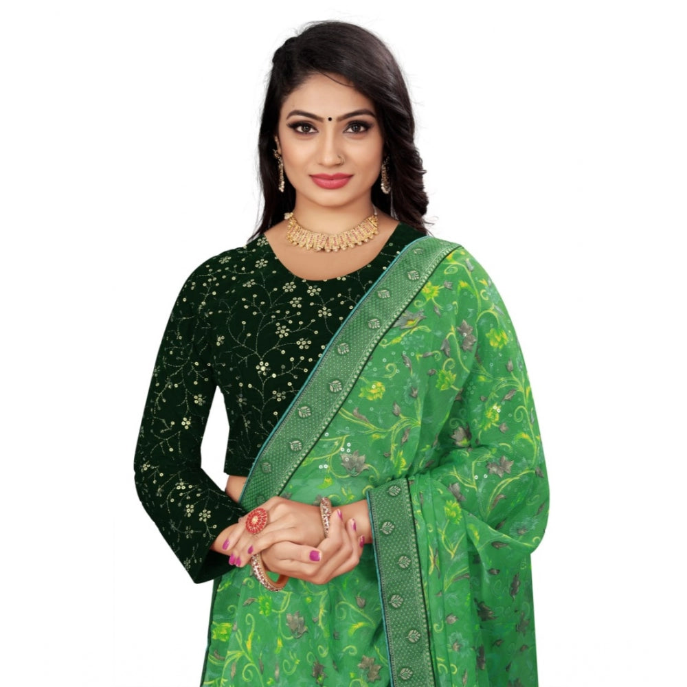 Amfyn Women's Velvet Embroidery Readymade Blouse (Green, Size: Free Size)