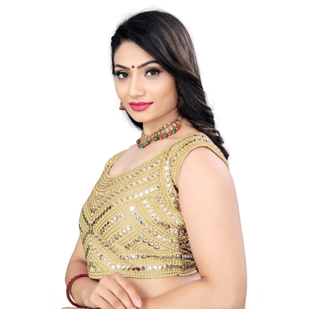 Amfyn Women's Phantom Embroidery Readymade Blouse (Beige, Size: Free Size)