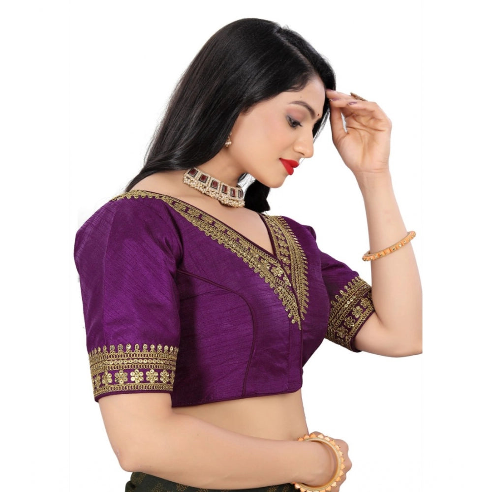 Amfyn Women's Banglory Embroidery Readymade Blouse (Magenta, Size: Free Size)