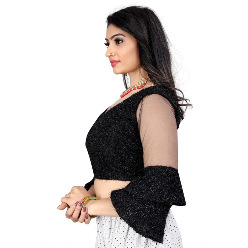 Amfyn Women's Organza Embroidery Readymade Blouse (Black, Size: Free Size)