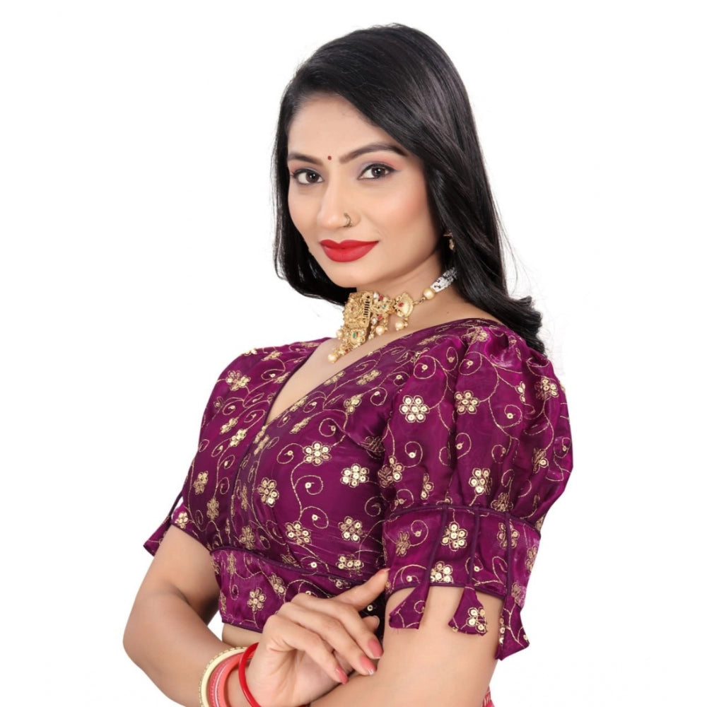 Amfyn Women's Jimmy Choo Embroidery Readymade Blouse (Purple, Size: Free Size)