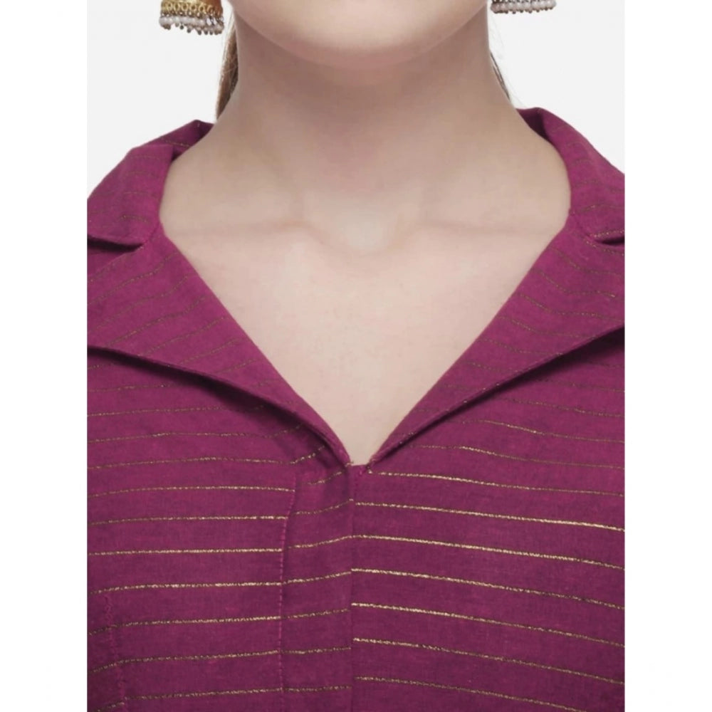 Amfyn Women's Cotton Striped Readymade Blouse (Magenta, Size: Free Size)