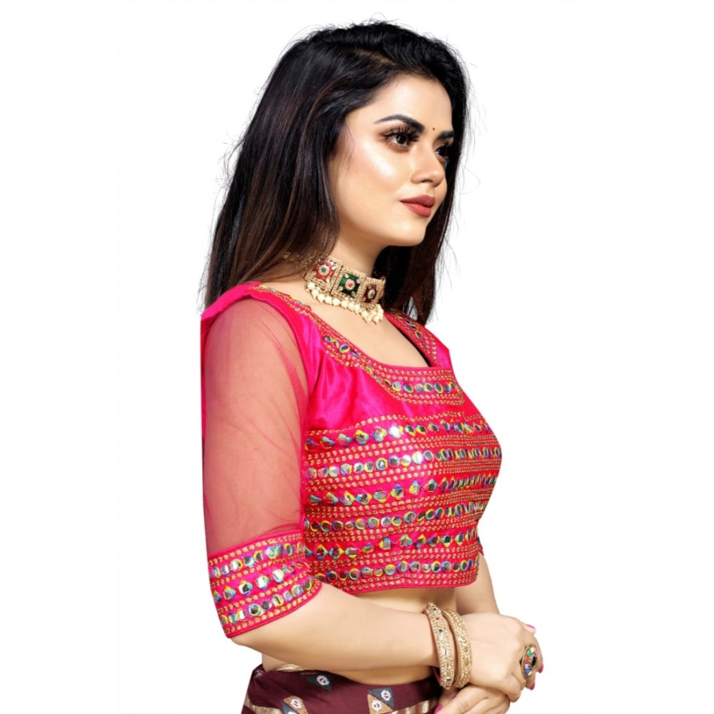 Amfyn Women's Phantom Silk Embroidery Readymade Blouse (Pink, Size: Free Size)