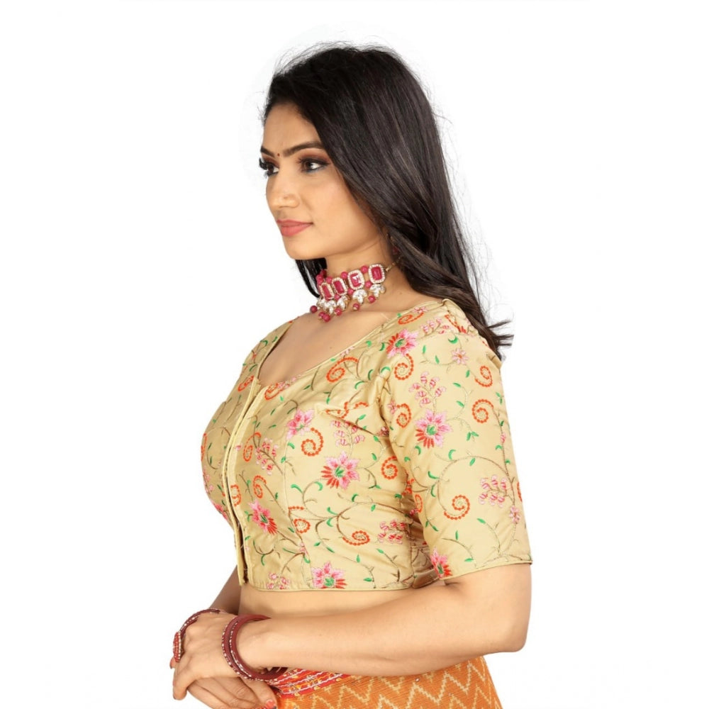 Amfyn Women's Satin Floral Readymade Blouse (Beige, Size: Free Size)