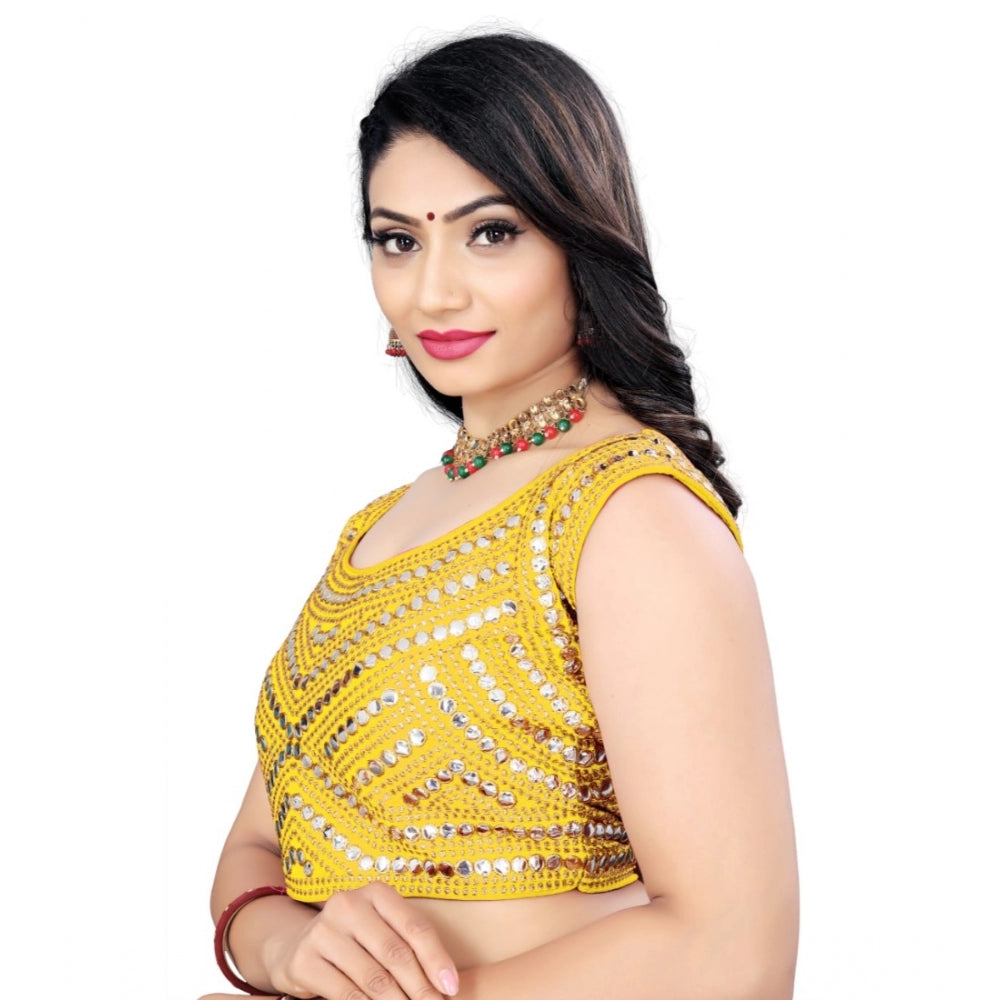Amfyn Women's Phantom Embroidery Readymade Blouse (Yellow, Size: Free Size)