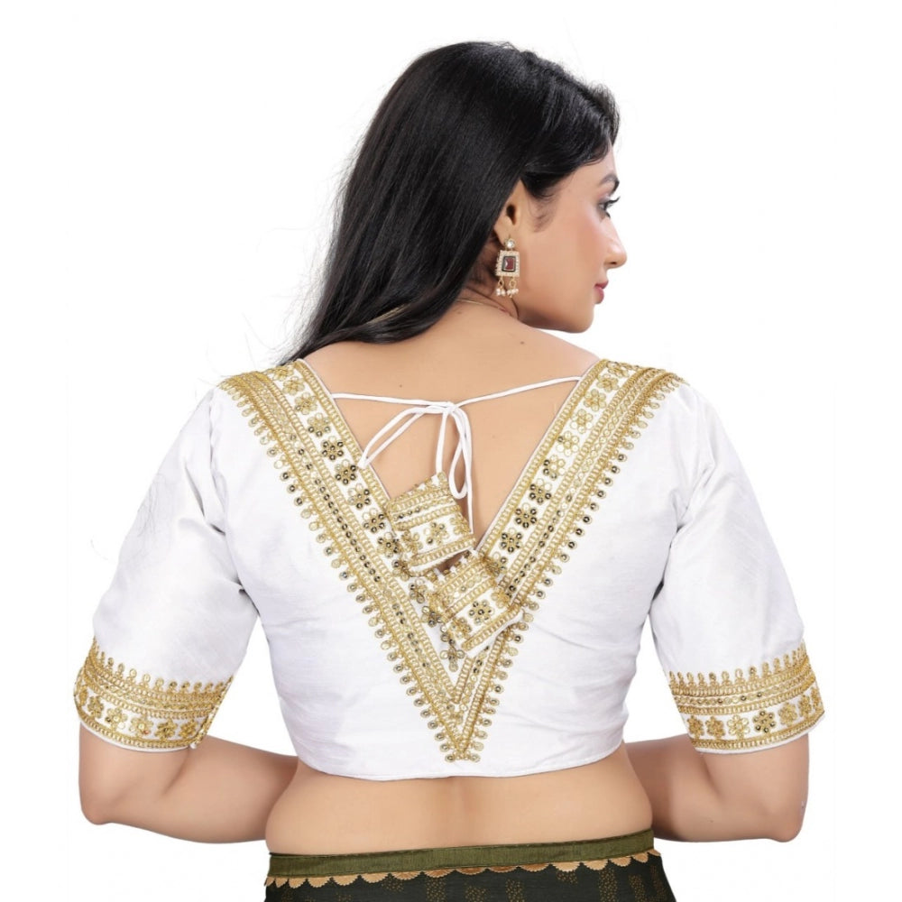 Amfyn Women's Banglory Embroidery Readymade Blouse (White, Size: Free Size)