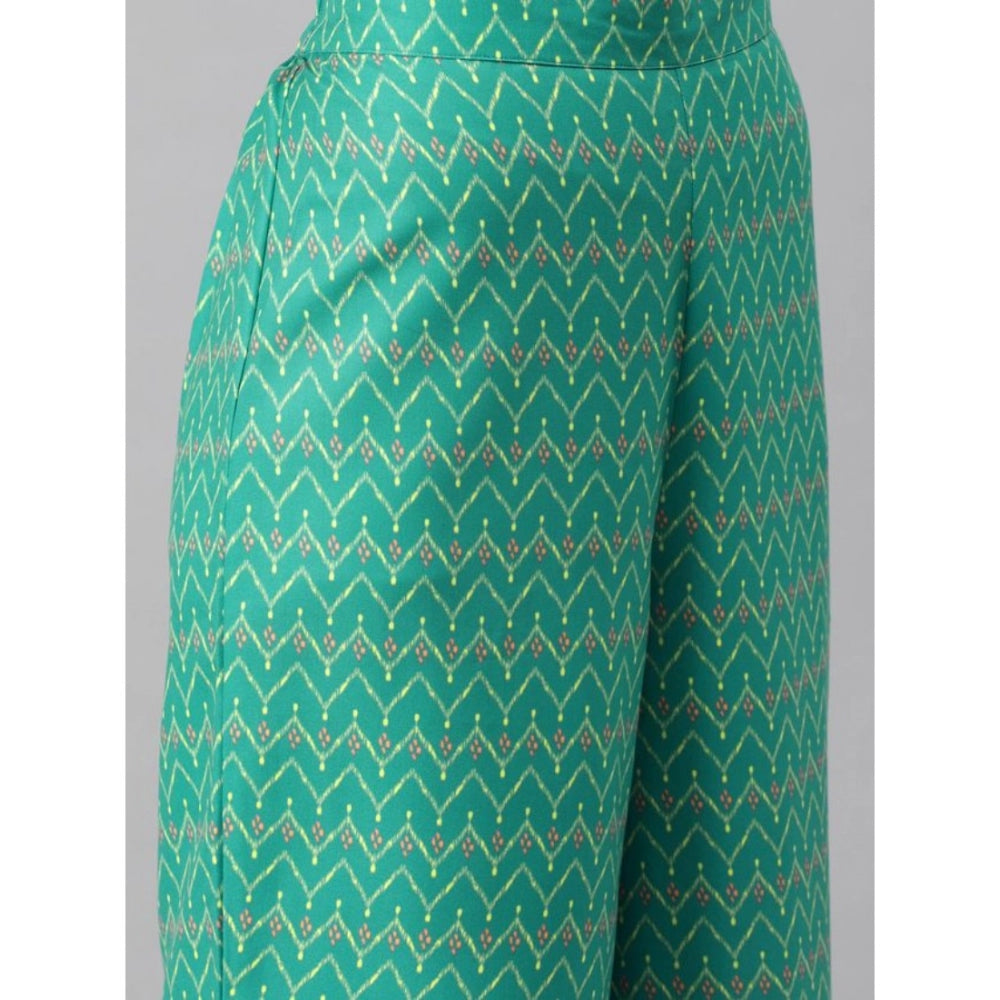 Amfyn Women's Casual Half Sleeve Geometric Rayon Kurti And Palazzo Set (Green)