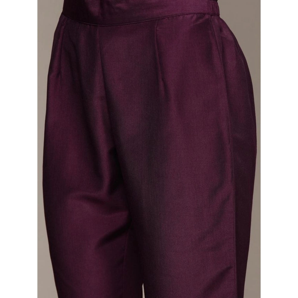 Amfyn Women's Casual 3-4Th Sleeve Floral Printed Chinon Kurti And Pant Set (Wine)