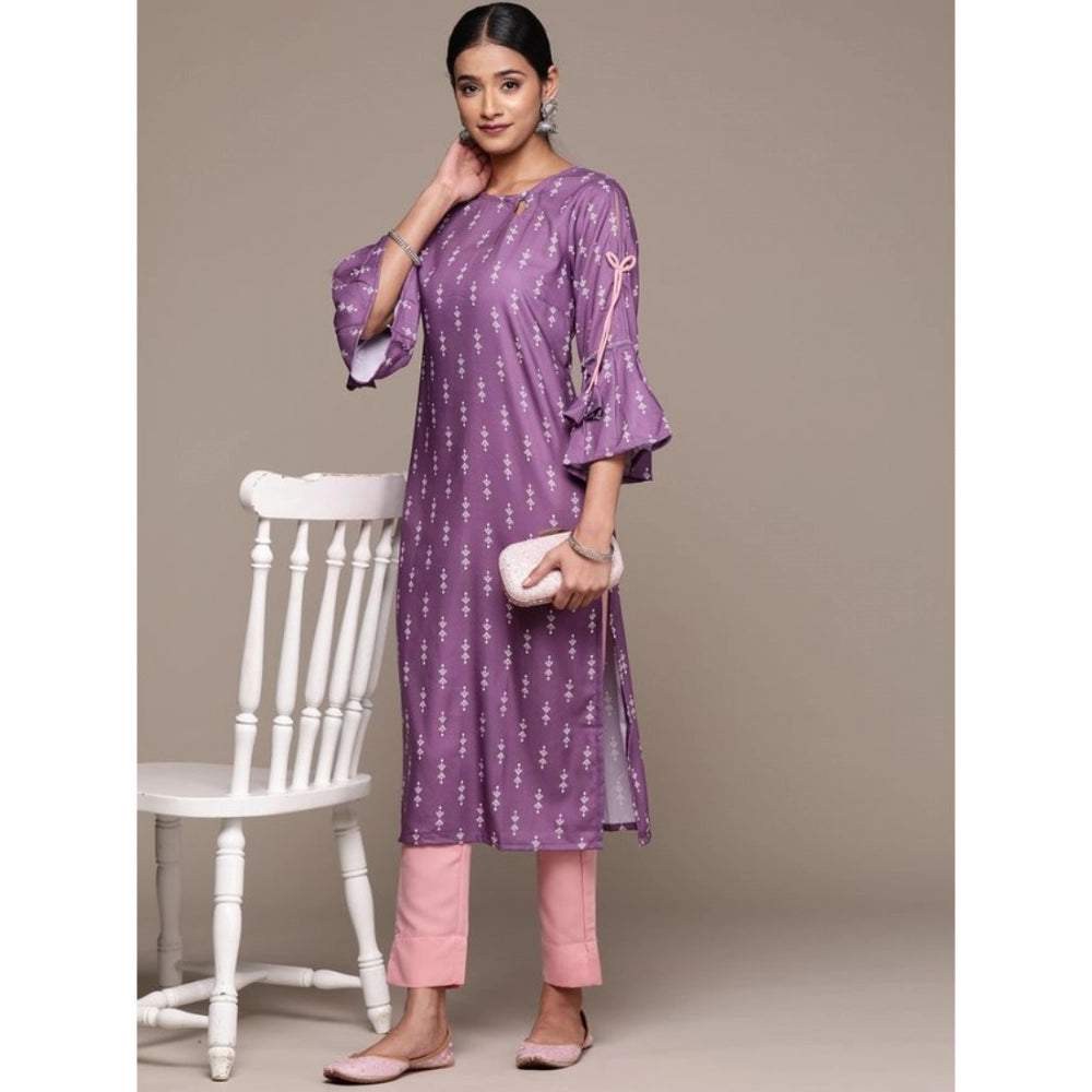 Amfyn Women's Casual 3-4Th Sleeve Ethnic Motifs Rayon Kurti And Pant Set (Lavender)