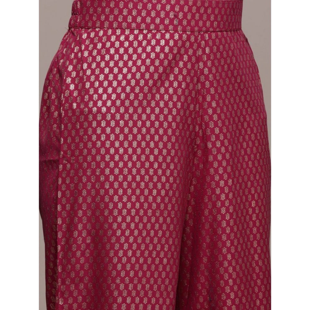 Amfyn Women's Casual Full Sleeve Ethnic Motifs Crepe Kurti and Palazzo Set (Dark Pink)