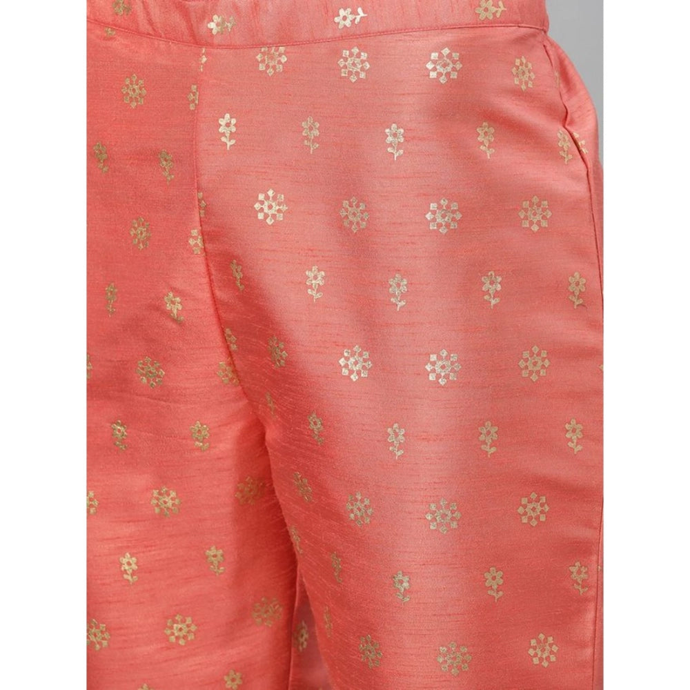 Amfyn Women's Casual 3-4Th Sleeve Floral Printed Poly Silk Kurti And Pant Set (Cream)
