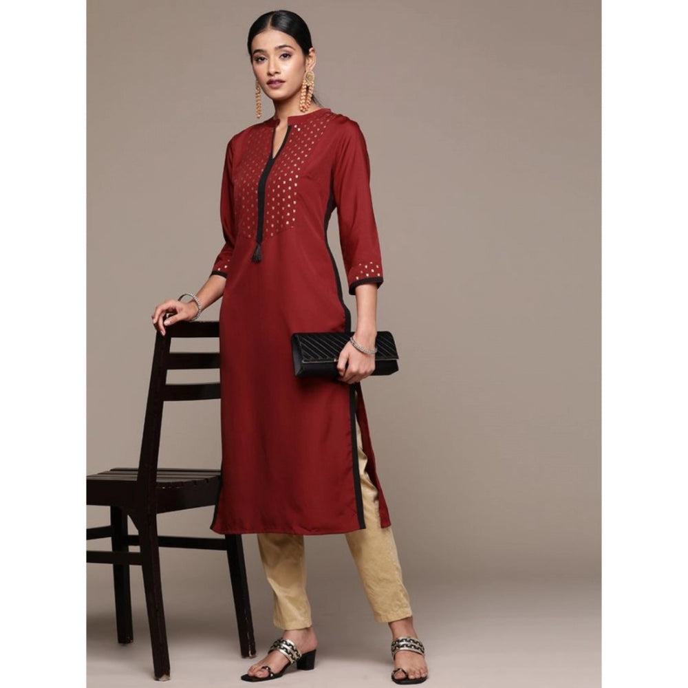 Amfyn Women's Casual 3-4Th Sleeve Ethnic Motifs Crepe Kurti (Maroon)