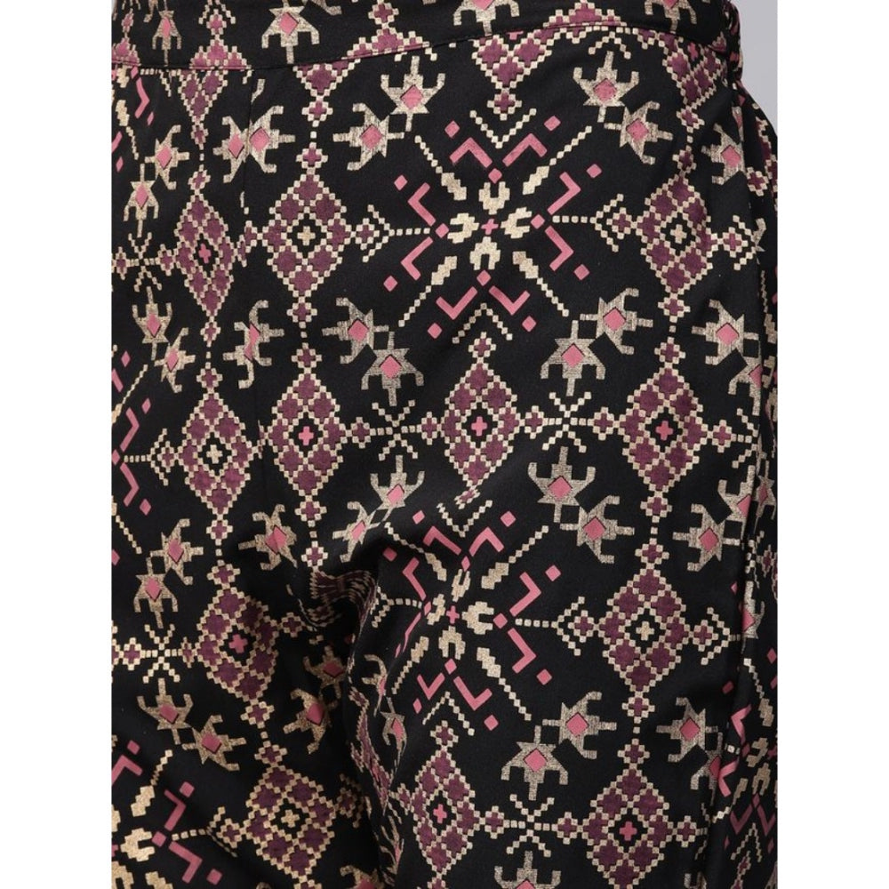 Amfyn Women's Casual 3-4Th Sleeve Solid Crepe Kurti And Pant Set (Black)