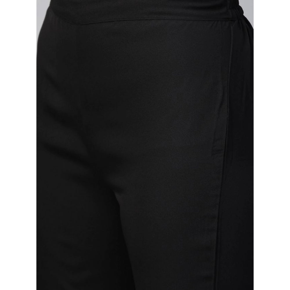 Amfyn Women's Casual 3-4Th Sleeve Solid Crepe Kurti and Pant Set (Black)
