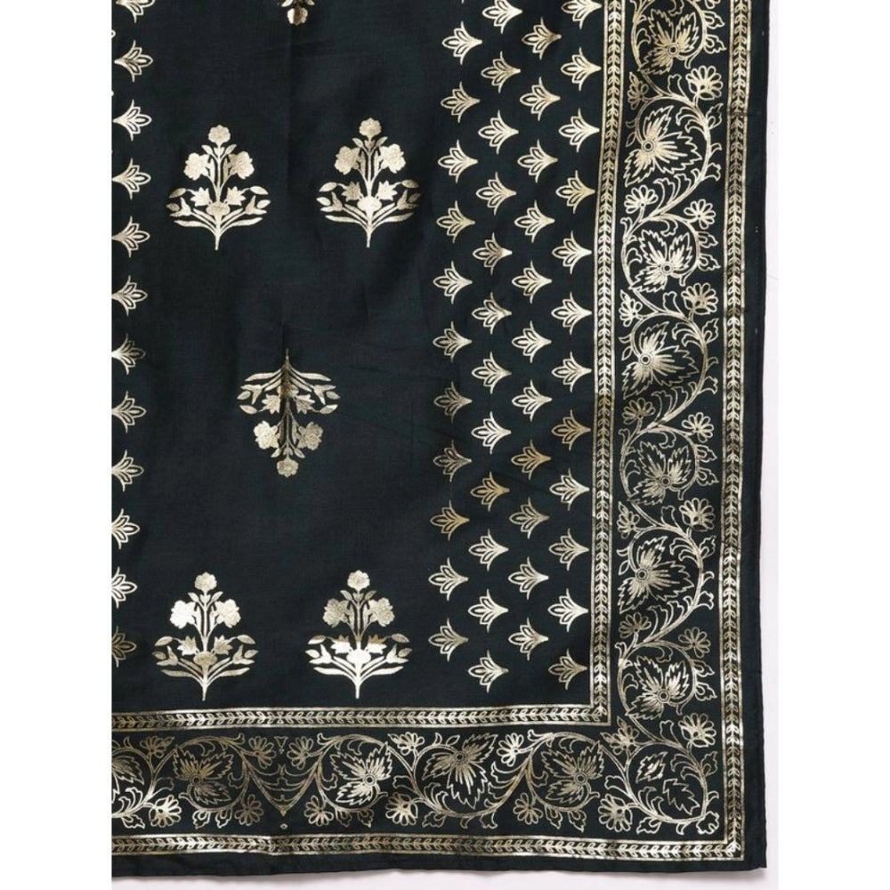 Amfyn Women's Casual 3-4Th Sleeve Ethnic Motifs Chinon Kurti Pant And Dupatta Set (Bottle Green)