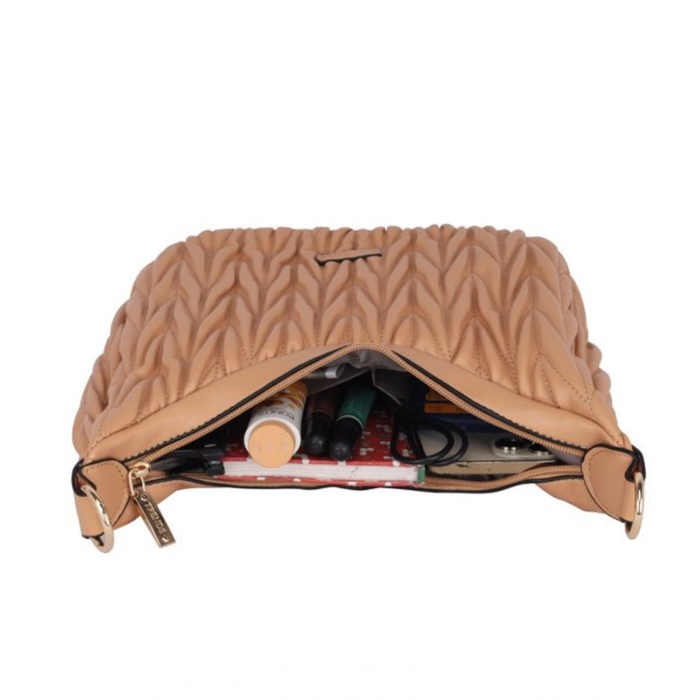 Fashion Women's Faux Leather Textured Handbag (Beige)