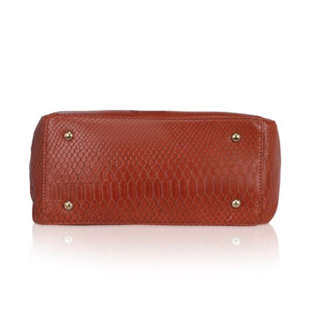 Fashion Women's Faux Leather Textured Tote Bag (Brown)