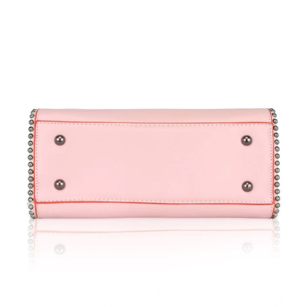 Amfyn Women's Faux Leather Metal Beads Handbag (Pink)