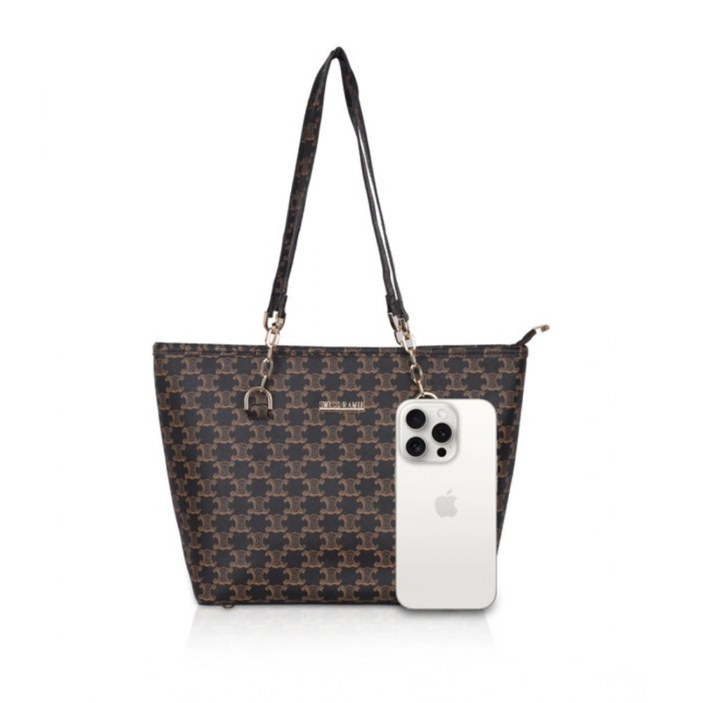Amfyn Women's Faux Leather Printed Tote Bag (Brown)