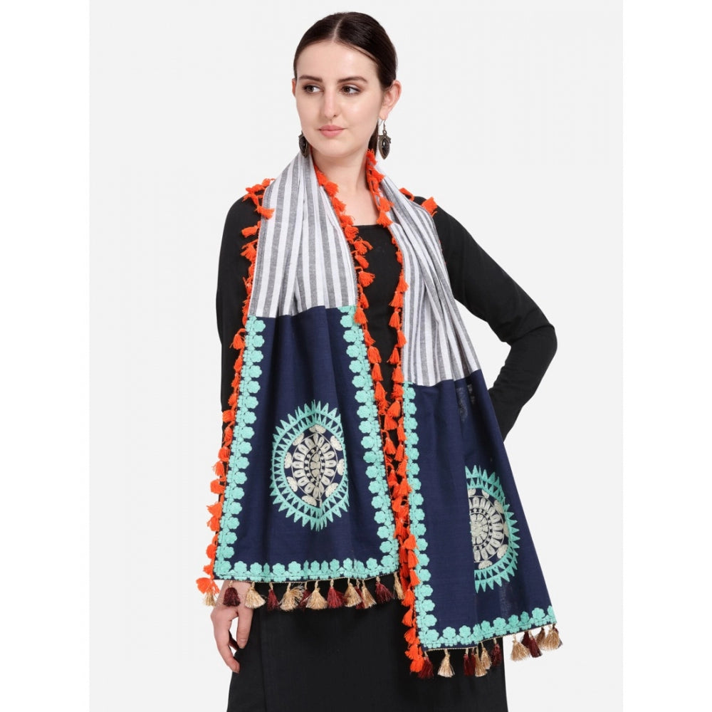 Amfyn Women's Cotton Embroidered Dupatta (Navyblue, Length: 0.5 to 1 Mtr)